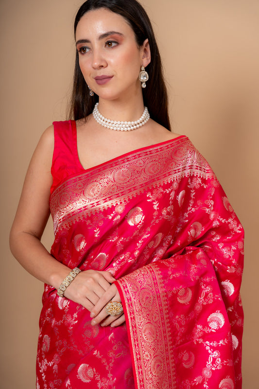 Timeless Elegance Rani Satin Silk Saree With Unstitched Blouse