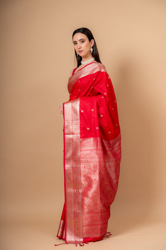 Timeless Elegance Rani Banarsi Woven Silk Saree With Unstitched Blouse