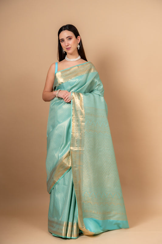 Royal Heritage Tea-green Banarasi Silk Saree With Unstitched Blouse