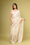 Effortlessly Off White Georgette Saree With Unstitched Blouse