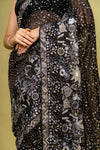 Bold Statement Black Georgette Saree With Unstitched Blouse