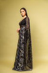 Bold Statement Black Georgette Saree With Unstitched Blouse