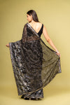 Bold Statement Black Georgette Saree With Unstitched Blouse