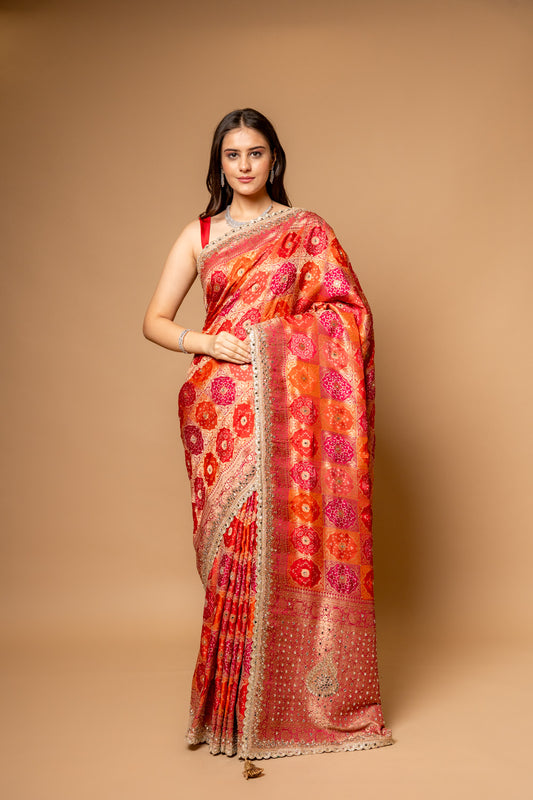 Timeless Elegance Rani Banarasi silk Saree With Unstitched Blouse