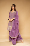 Mauve Georgette Readymade Suit And Palazzo With Georgette Dupatta