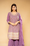 Mauve Georgette Readymade Suit And Palazzo With Georgette Dupatta
