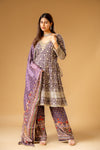Garnet Georgette Readymade Suit And Palazzo With Crepe Dupatta
