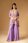 Mauve Georgette Readymade Sharara Set With Shrug