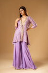 Mauve Georgette Readymade Sharara Set With Shrug