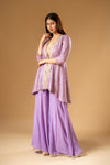 Mauve Georgette Readymade Sharara Set With Shrug