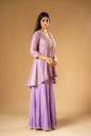 Mauve Georgette Readymade Sharara Set With Shrug