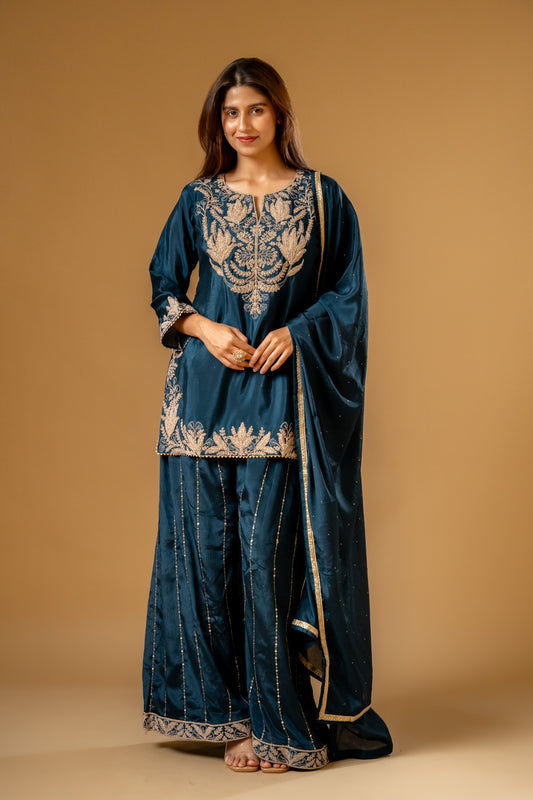 Peacock Chinon Readymade Sharara Set With Chinon Dupatta