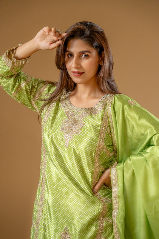 Pista Chinon Readymade Sharara Set With Chinon Dupatta