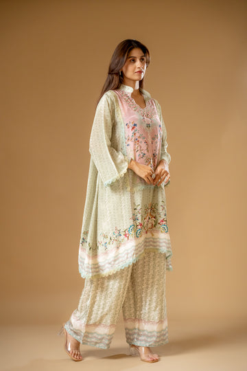 Pista Crepe Readymade Suit With Palazzo
