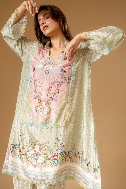 Pista Crepe Readymade Suit With Palazzo