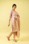 White Cotton Readymade Suit And Pant With Cotton Dupatta