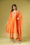 Orange Chinon Readymade Suit And Pant With Chinon Dupatta