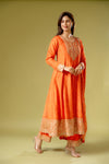 Orange Chinon Readymade Suit And Pant With Chinon Dupatta