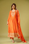 Orange Chinon Readymade Suit And Pant With Chinon Dupatta