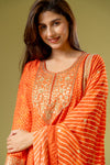 Orange Chinon Readymade Suit And Pant With Chinon Dupatta