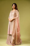 Peach Georgette Readymade Sharara Set With Net Dupatta