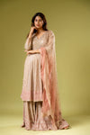 Peach Georgette Readymade Sharara Set With Net Dupatta