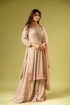 Peach Georgette Readymade Sharara Set With Net Dupatta