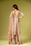 Peach Georgette Readymade Sharara Set With Net Dupatta