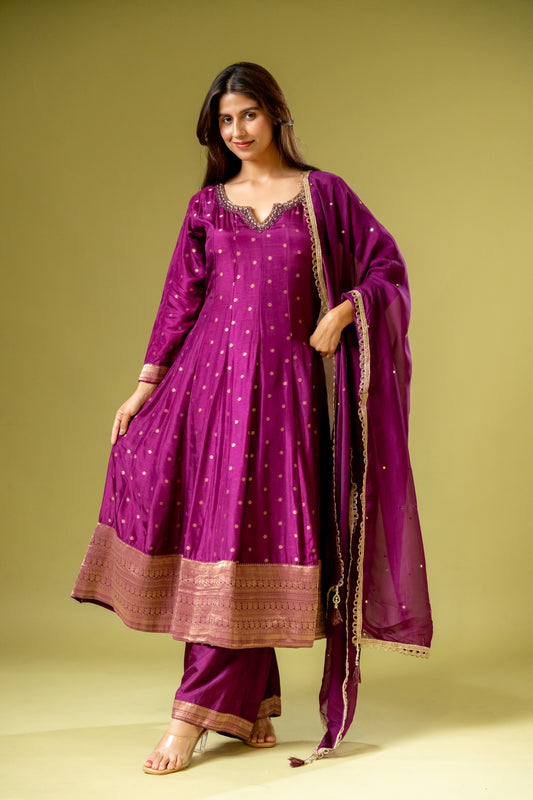 Garnet Dola Readymade Suit And Palazzo With Organza Dupatta