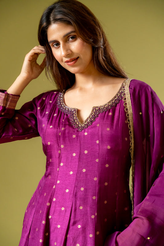 Garnet Dola Readymade Suit And Palazzo With Organza Dupatta