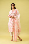 White Peach Cotton Readymade Suit And Pant With Cotton Dupatta