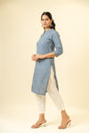 Grey Digital Printed Cotton Readymade Long Kurta