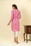 Pink Floral Printed Cotton Readymade Long Kurta