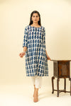 Indigo Blue Digital Printed Cotton Readymade Long Kurta
