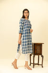 Indigo Blue Digital Printed Cotton Readymade Long Kurta