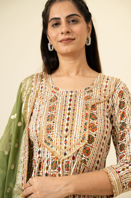 Tussar Cotton Readymade Suit And Pant With Organza Dupatta