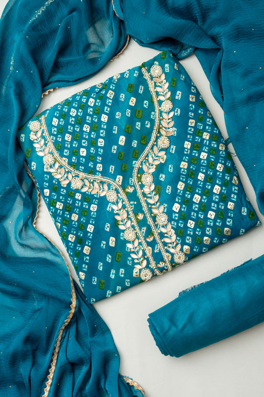 Soft Hues Rama Cotton Unstitched Salwar Kameez With Chiffon Dupatta