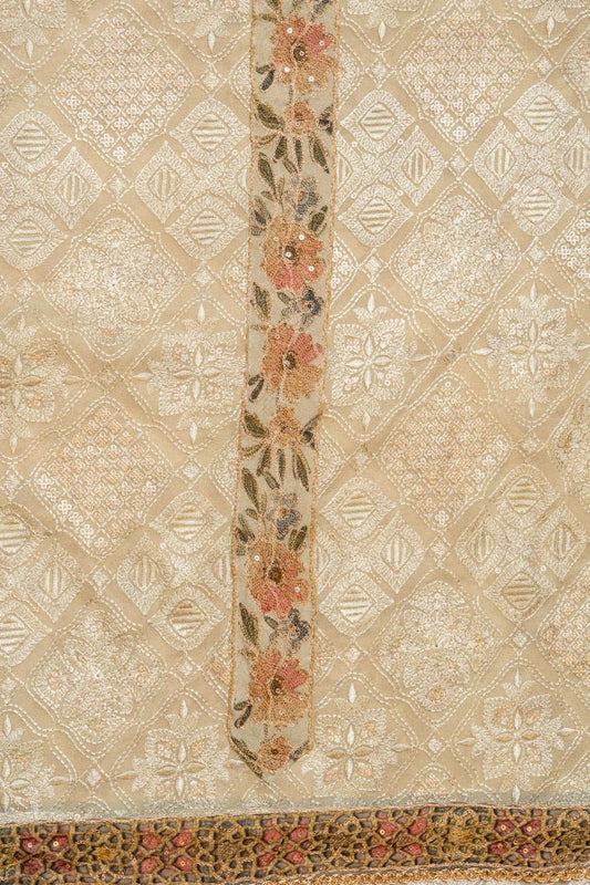 Olive Sequence, Zarkan & Threadwork Georgette Unstitched Salwar Suit With Crepe dupatta