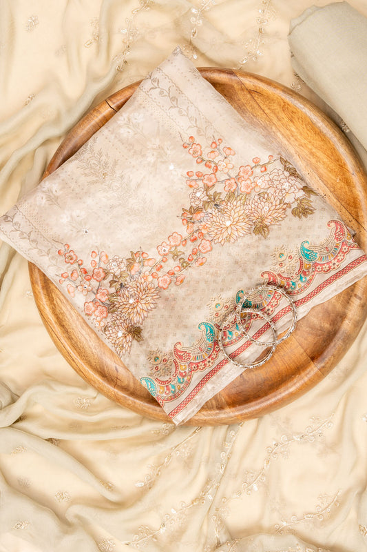 Tussar Digital Printed Crepe Unstitched Salwar Suit With Chiffon Dupatta