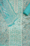 Tea-green Cutdana, Mirror Sheet, Threadwork & Digital Printed Cotton Unstitched Salwar Suit With Chiffon Dupatta