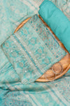 Tea-green Cutdana, Mirror Sheet, Threadwork & Digital Printed Cotton Unstitched Salwar Suit With Chiffon Dupatta