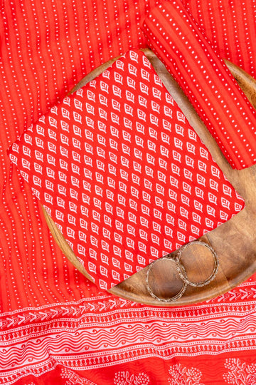 Red Digital Printed Cotton Unstitched Salwar Suit With Cotton Dupatta