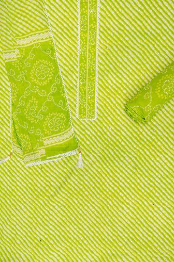 Pista Lehriya Printed Cotton Unstitched Salwar Suit With Cotton Dupatta