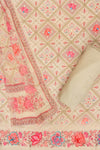 Pista Mirror Sheet, Threadwork & Floral Printed Cotton Unstitched Salwar Suit With Chiffon Dupatta