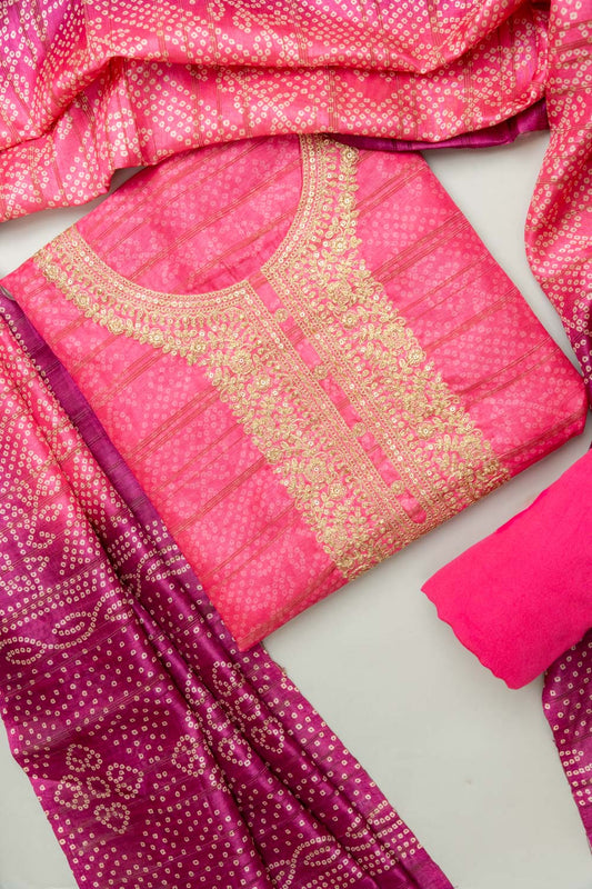 Glow Different In Gajari Unstitched Cotton Salwar Kameez With Cotton Dupatta
