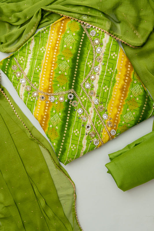 Wrapped in Elegance Pista Cotton Unstitched Salwar Kameez & Chiffon Dupatta
