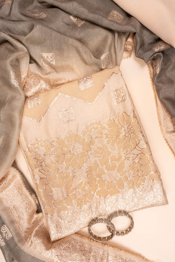 Tussar Woven Zari Cotton Unstitched Salwar Suit With Cotton Dupatta