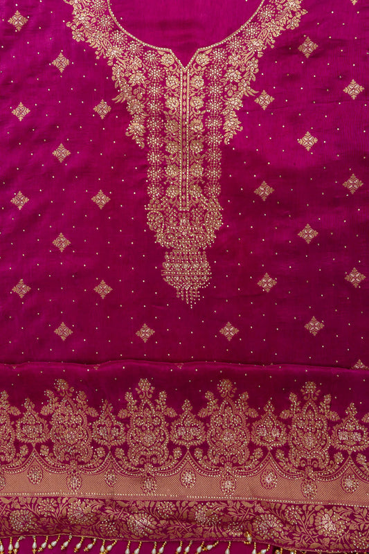 Step Into The Spotlight With Magenta Crepe Unstitched Salwar Kameez With Crepe Dupatta