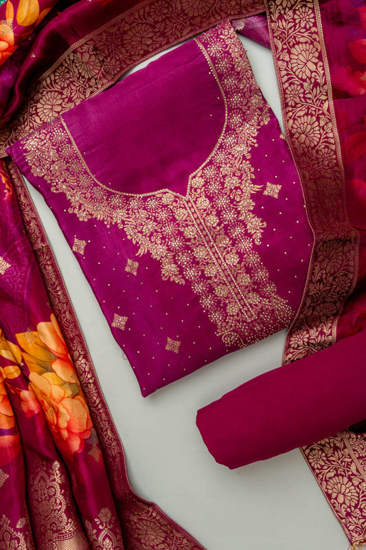 Step Into The Spotlight With Magenta Crepe Unstitched Salwar Kameez & Crepe Dupatta