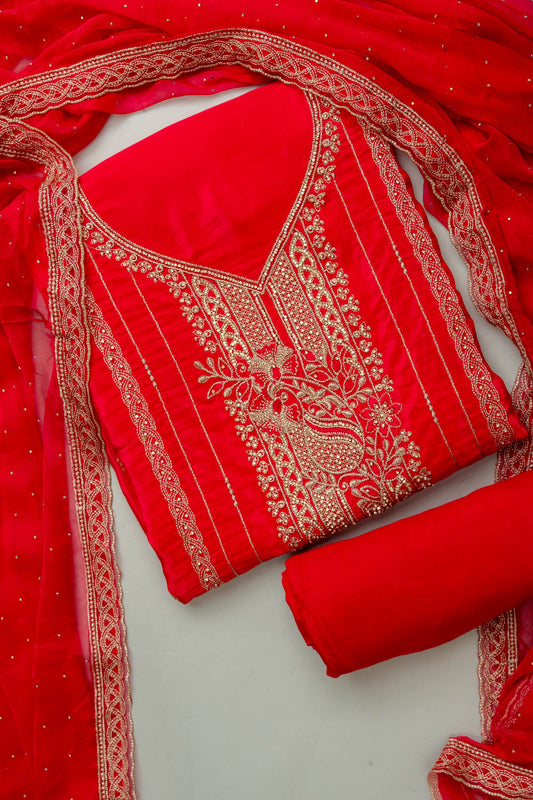 Timeless Elegance Rani Crepe Unstitched Salwar Kameez & Chiffon Dupatta